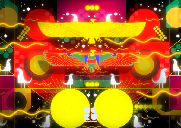 Ancient Relics – Shapeman pop art of mirrored winged guardians by OgruStudios