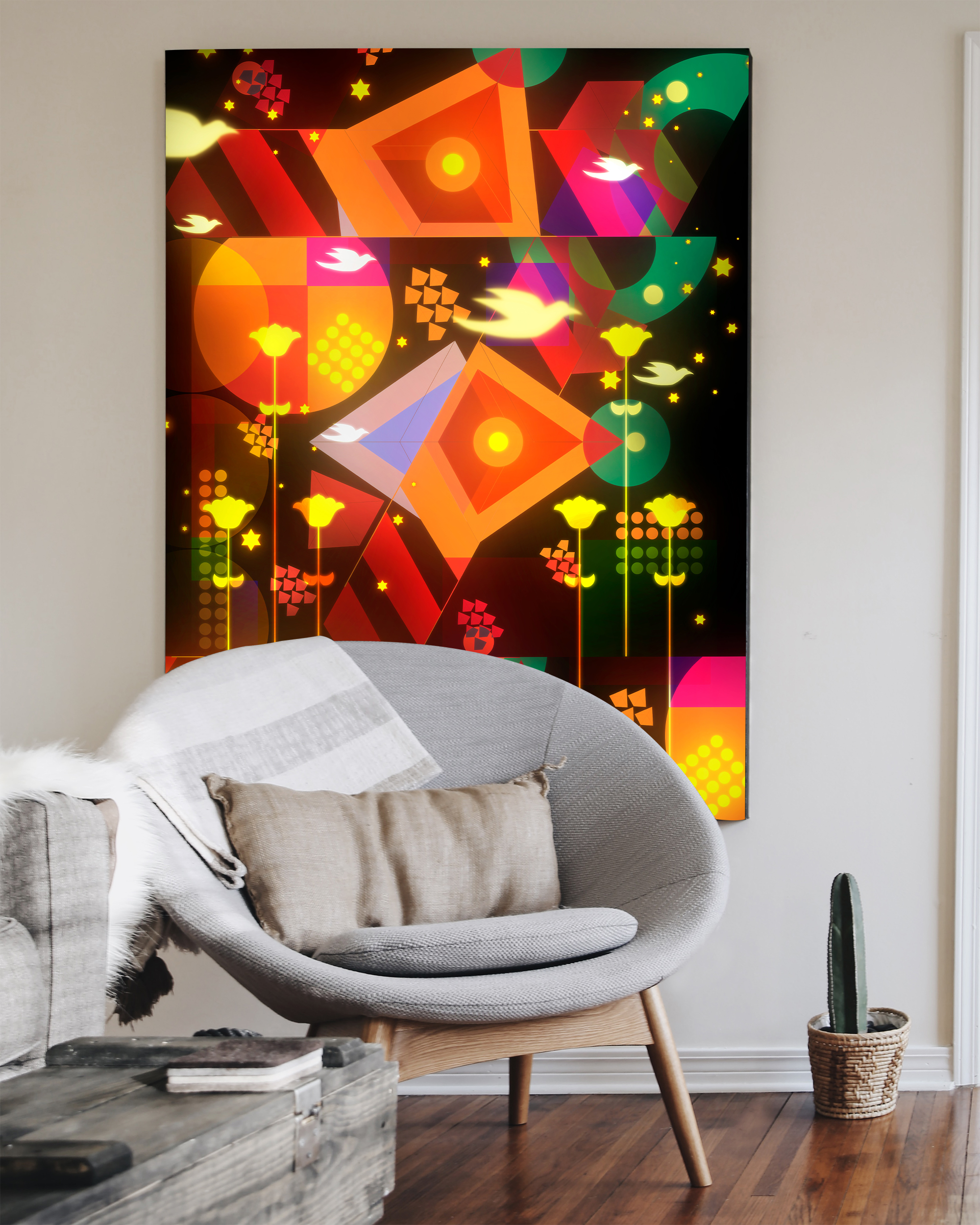 Bird King In My Garden framed wall art mockup 1 – OgruStudios digital art print