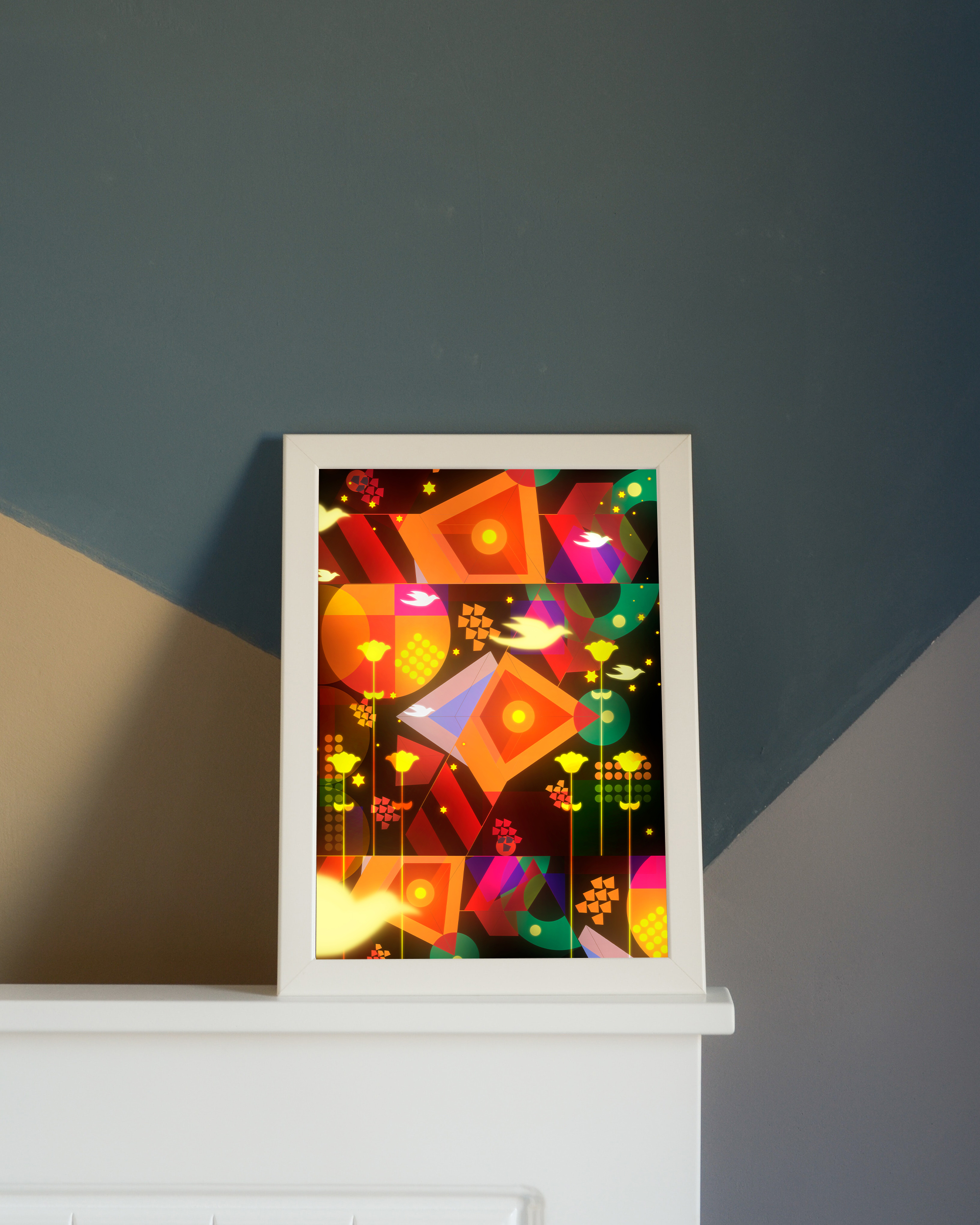 Bird King In My Garden framed wall art mockup 2 – OgruStudios digital art print