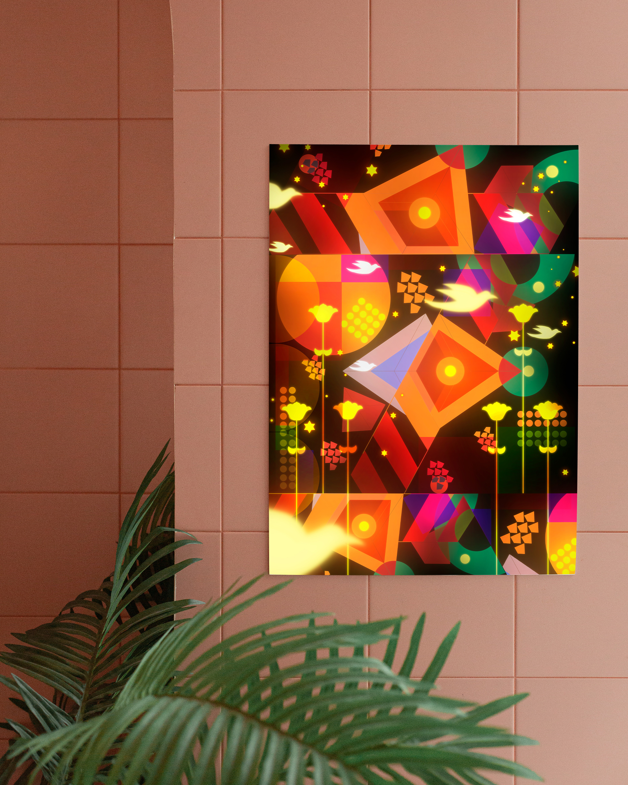 Bird King In My Garden framed wall art mockup 3 – OgruStudios digital art print