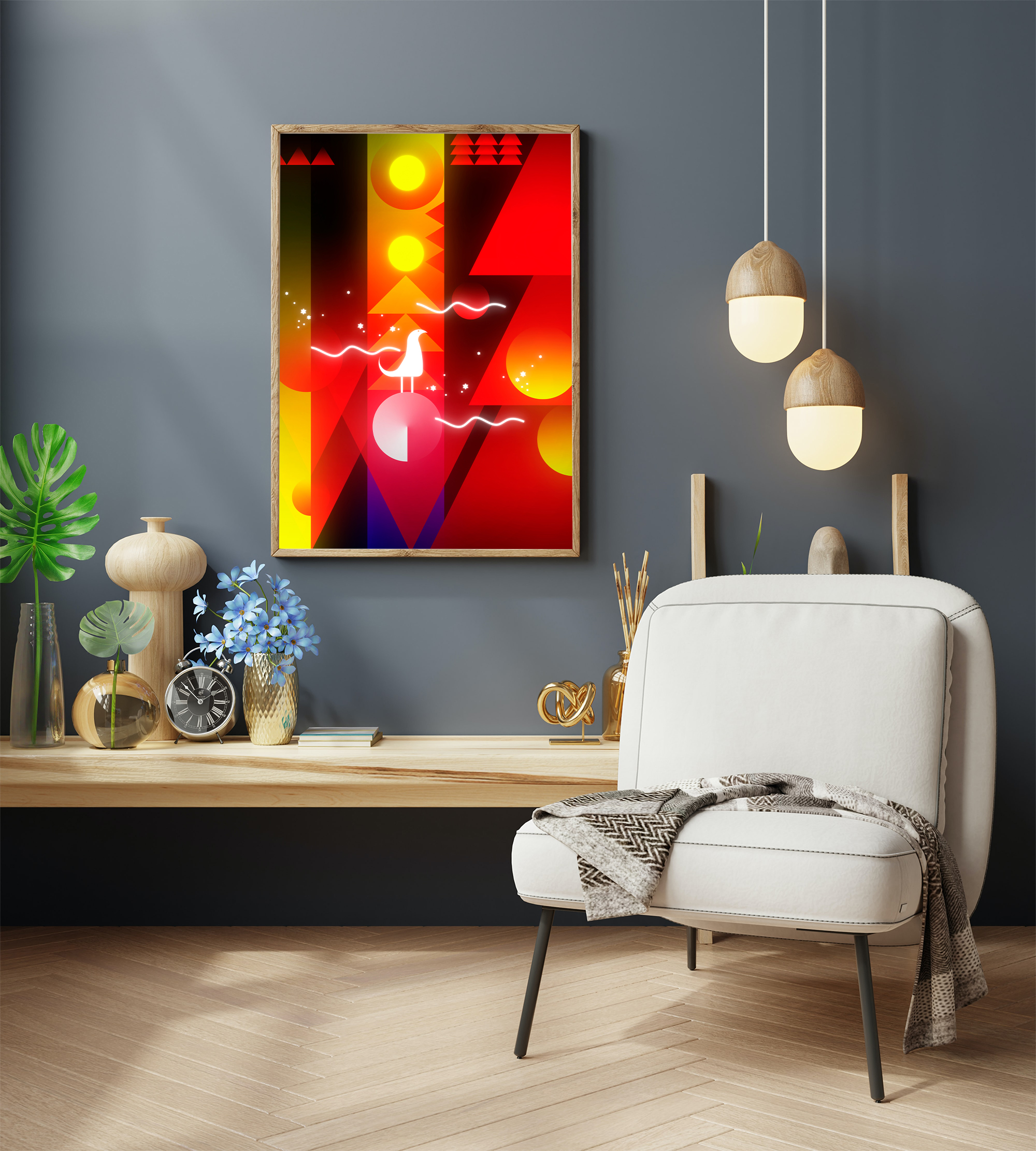 Bird On My Window framed wall art mockup 3 – OgruStudios digital art print
