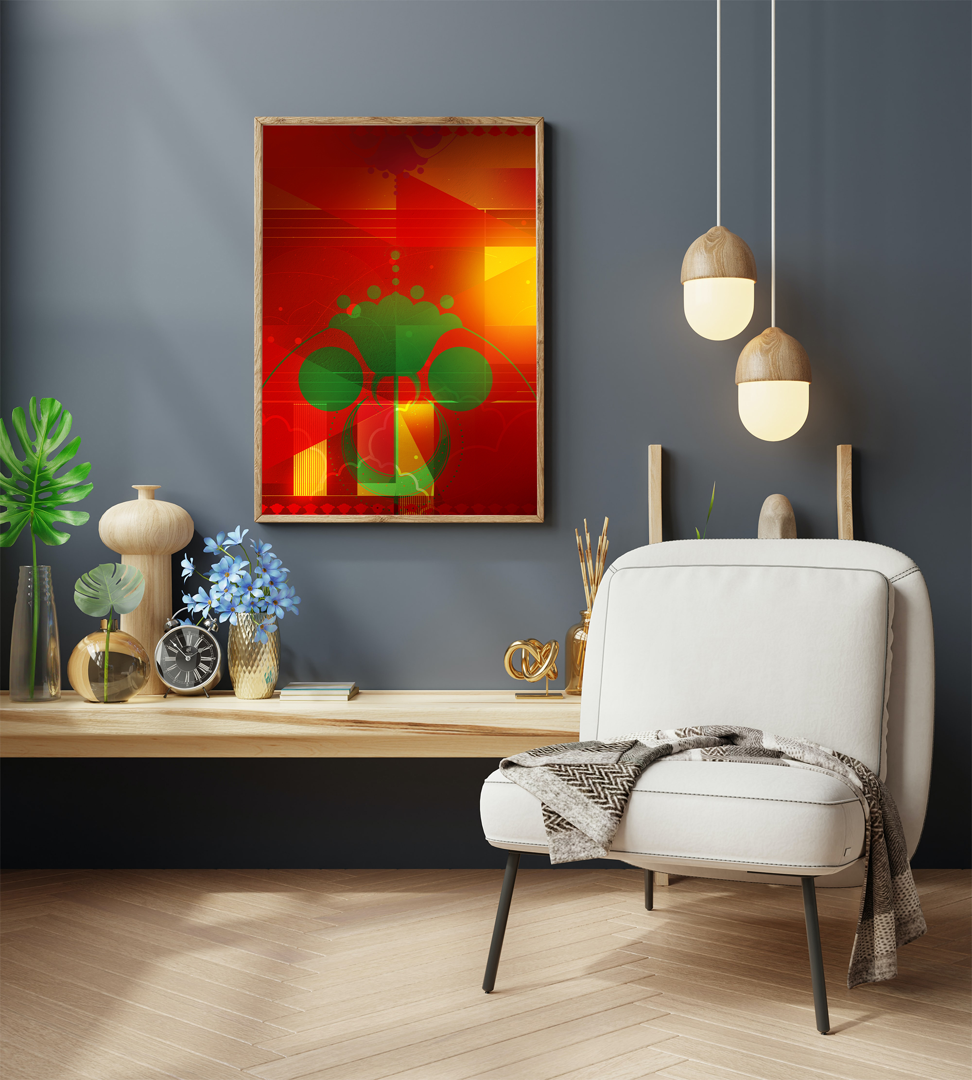 Cosmic Flower framed wall art mockup 2 – OgruStudios digital art print