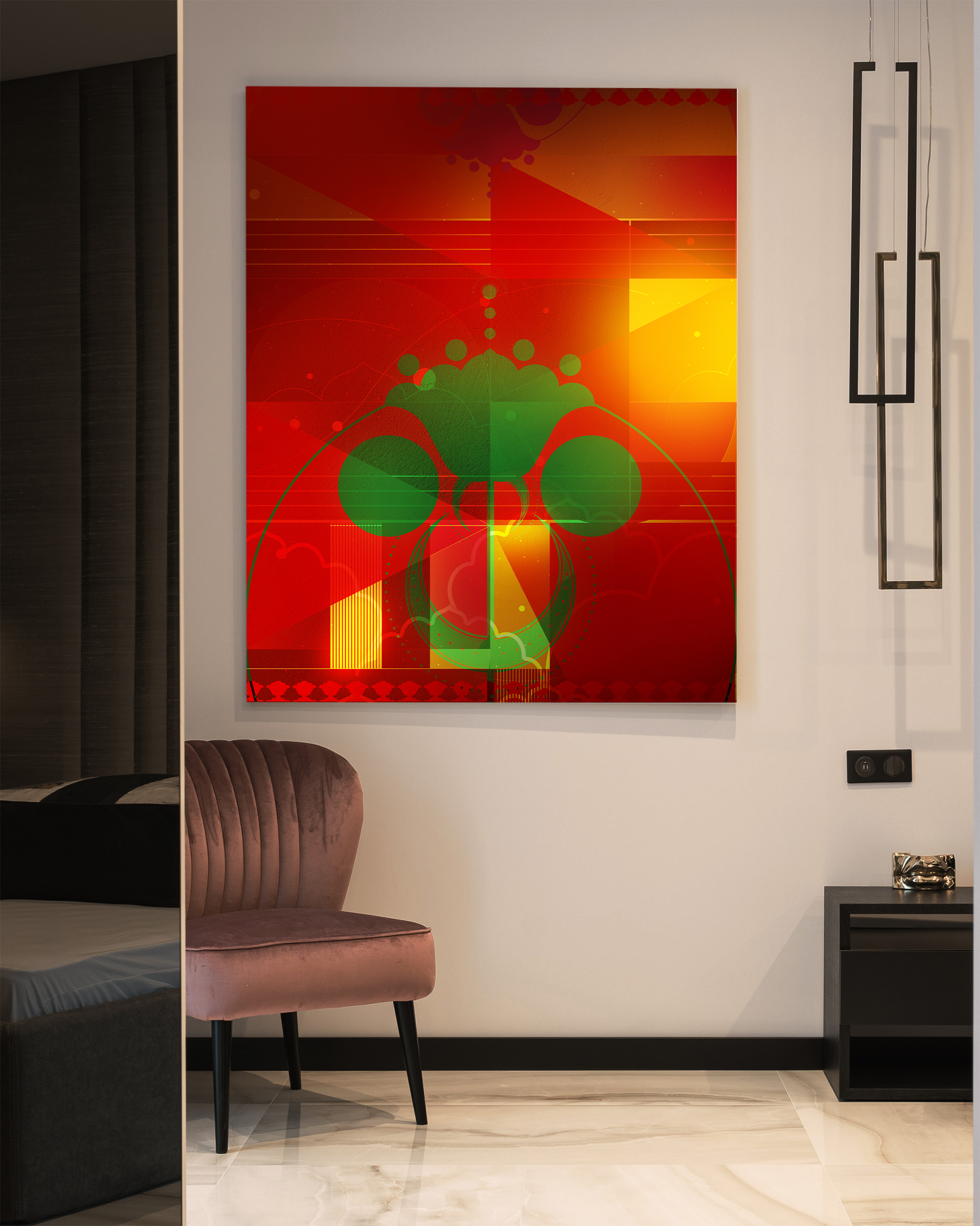 Cosmic Flower framed wall art mockup 3 – OgruStudios digital art print