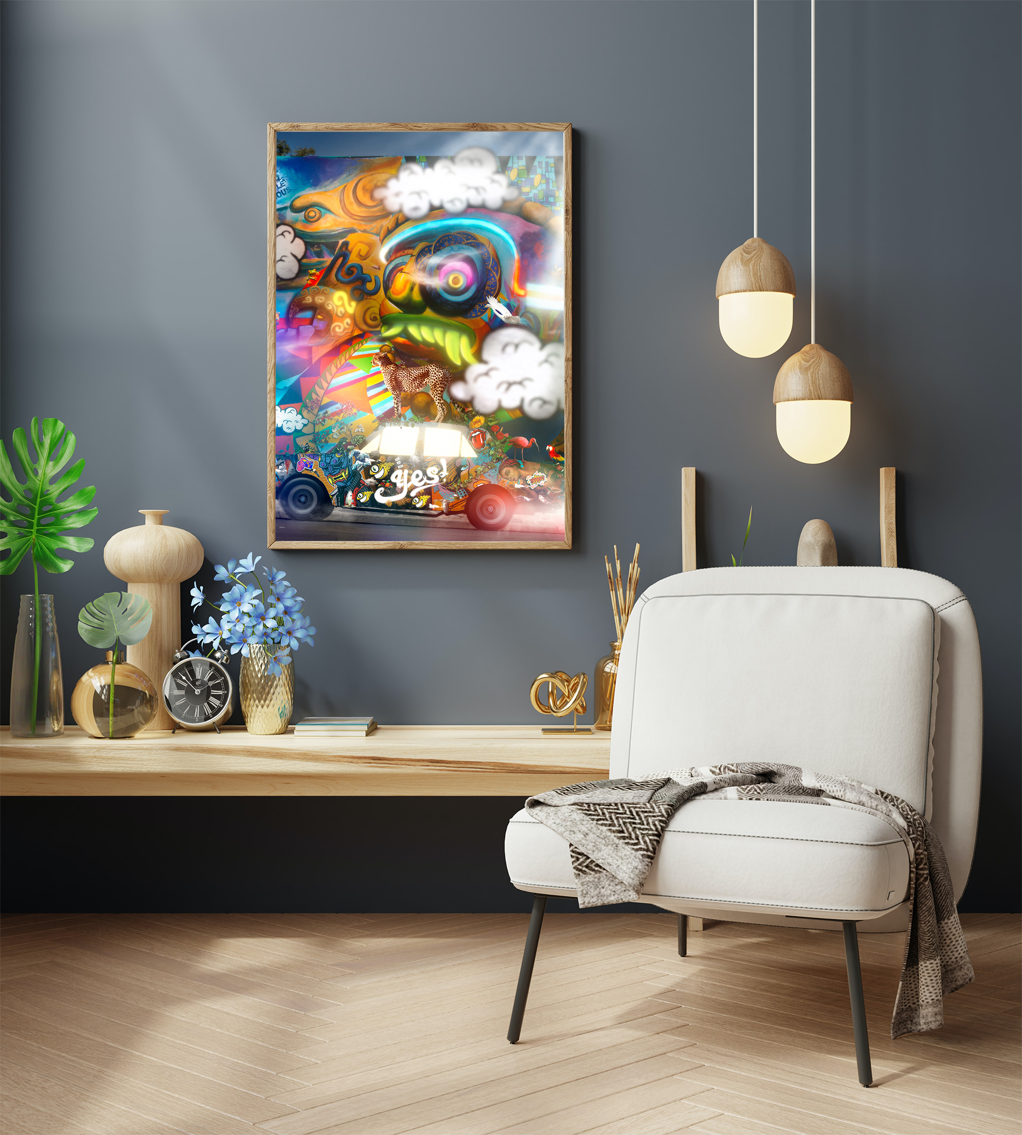 Fast Car framed wall art mockup 2 – OgruStudios digital art print